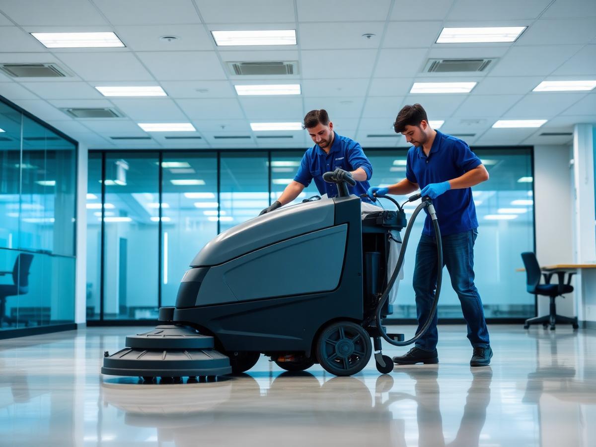 Equipo de limpieza profesional trabajando en una instalación industrial